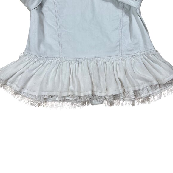 Chico’s White Lace Ruffle Hem Jean Jacket Size 1 Small Button Up - Picture 9 of 9